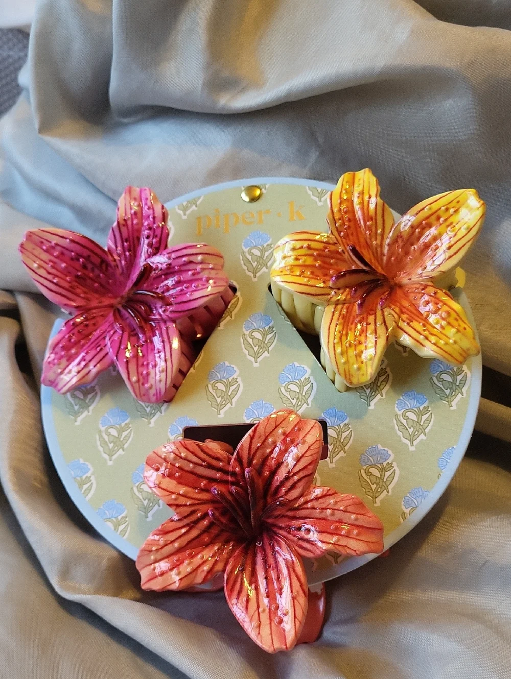 PIPER K Floral Hair Clips - Pink, Orange, Yellow Li Lily Day Lily